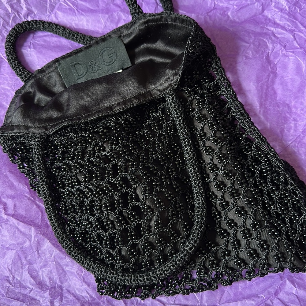 Dolce & Gabbana Black Crochet Beaded Mini Bag